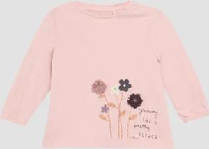 Baumwollshirt mit Blumen-Applikation und Glitzer-Details