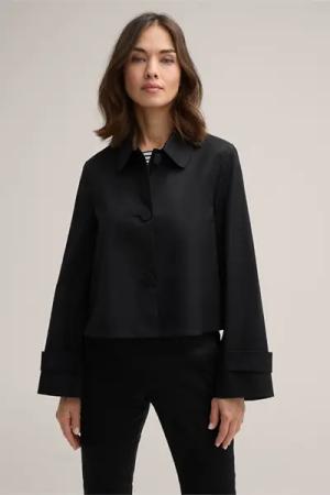 Baumwollstretch-Blazer-Jacke mit Umlegekragen in Schwarz