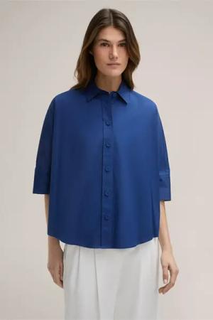 Baumwollstretch-Cape-Hemdbluse in Blau