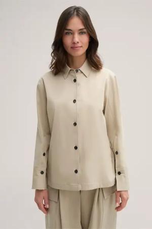 Baumwollstretch-Gabardine-Hemdbluse in Beige