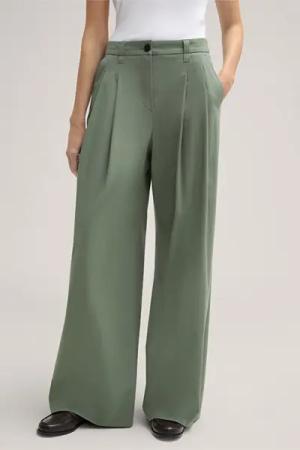Baumwollstretch-Gabardine-Palazzo-Hose in Salbeigrün