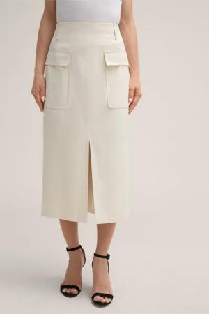 Baumwolltwill-Bleistift-Rock in Midi-Länge in Offwhite