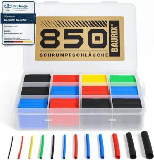 BAURIX Schrumpfschlauch Set, Schrumpfschläuche Sortiment, Isolierschlauch für Kabel, (850 St), Schrumpfschlauchset