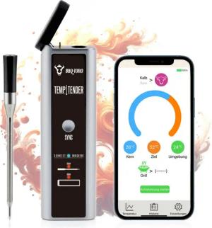BBQ-Toro Grillthermometer TempTender, kabelloses Grillthermometer inkl. Ladebox mit App, 3-tlg.