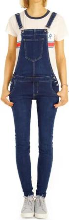 be styled Jeanslatzhose Jeanslatzhose röhrige skinny Passform Jeans Overall - Damen - j16i-2 mit Stretch-Anteil
