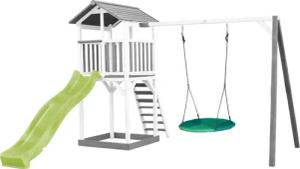 Beach Tower Spielturm Grau/Weiß, Schaukel, Rutsche Hellgrün