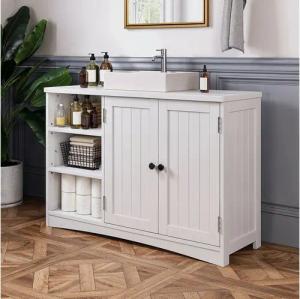 Bealife Waschbeckenunterschrank Badezimmerschrank 90 x 30 x 60 cm, mit 2 Türen, 5 Fächern