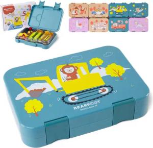 BEARFOOT Lunchbox Brotdose Kinder mit Fächern, Lunchbox, Bento box - Affe blau, handgezeichnete Designs, modular