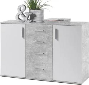 Bega Consult Kommode aus Spanplatte, in Beton / Weiß, mit 2 Türen, 4 Schubkästen (B/H/T 120 x 82 x 35 cm)
