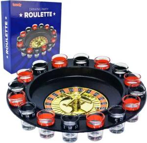 BEMIRO Gläser-Set Roulette-Trinkspiel – Ø 30 cm – Mit 16 Shotgläsern 15 ml Partyspiel, 18-tlg.