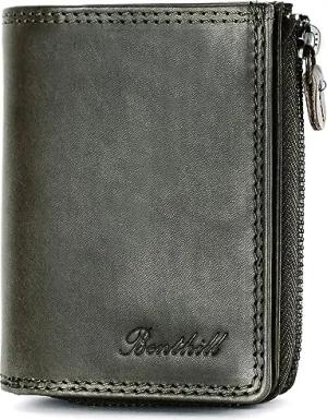 Benthill Kleine Geldbörse Echt Leder | Damen & Herren Geldbeutel mit RFID Schutz | 7 Kartenfächer | Slim-Wallet inkl. Geschenkbox, Farbe:Olive - Grau
