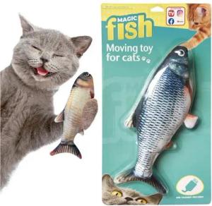 Best Direct® Tier-Beschäftigungsspielzeug Magic Fish®, Baumwolle, Polyester, Katzenspielzeug zappelnder, bewegender Fisch mit Katzenminze