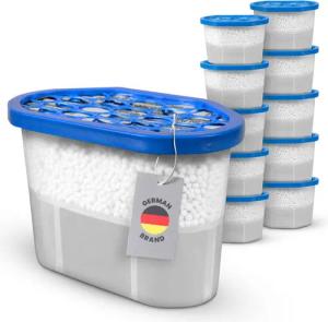 Bestlivings Granulat-Luftentfeuchter im 10er-Pack, für 50 m³ Räume, Tank 0,55 l, Wohnzimmer, Keller, Küche, Schlafzimmer, Badezimmer, Auto