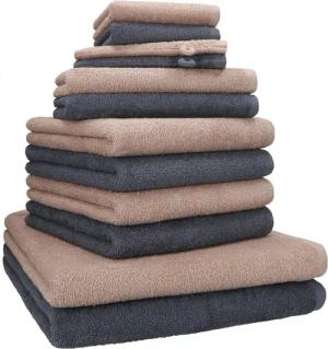 Betz Handtuch Set 12 TLG. Handtuch Set BERLIN Farbe cappuccino - dunkelgrau, 100% Baumwolle (12 Teile, 12-St)