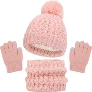Bextsrack Mütze & Schal Kinder Wintermütze Schal Handschuhe Set Kindermütze Strickmütze Kinder Mütze Schal Set