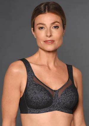 BH mit breiten Trägern und ohne Bügel - schwarz / gemustert - Gr. 110 B von Goldner Fashion