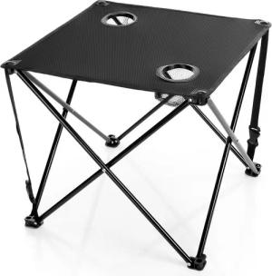 BigDean Campingtisch faltbar mit 2 Getränkehaltern Schwarz belastbar bis 30kg ultraleicht (Packung, 1-St., Campingtisch), 30kg Belastbar