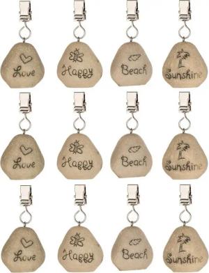 BigDean Tischtuchklammer 12x Set Tischdeckenbeschwerer Tischdecken Beschwerer Tischdeckenhalter, (Set, 12-tlg., Beschwerungssteine), Tischdeckenbeschwerer, Naturstein, Gravur, Starke Halte Clips