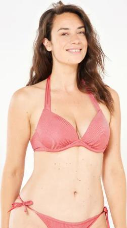 Bikini-Oberteil Damen Push-up Elena angenähte Formschalen gerippt einfarbig rosa
