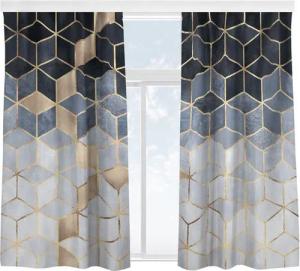 Bilderdepot24 Vorhang Gardine Abstrakt Modern Aquarell Blau Weiß Geometrie Gold Türvorhang (2 St), Multifunktionsband, blickdicht, Samt, Schiebegardinen Küche Schlafzimmer Wohnzimmer Schiebevorhang