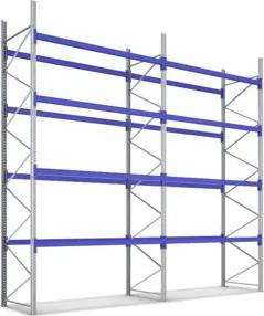 Bito Paletten-Komplettregal-Set P3 mit 4 Ebenen H5000xT1100xL14300 mm 1000 kg, unmontiert enzianblau