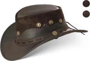BLACK FOREST FOX Cowboyhut Country Luxus Western Cowboy Hut Reiten Leder Sonnenhut in 2 Farben Brown Größe M