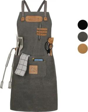 BLACK FOREST FOX Grillschürze Canvas Arbeitsschürze, Grillschürze BBQ Kochschürze Art Grau, ART Grau