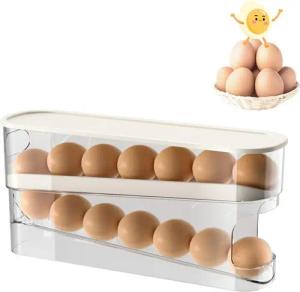 BlingBin Eierkorb Eierhalter Kühlschrank, 2 Schichten Automatisch Rollender Eierbehälter, PET, Polypropylen, (1er Set, 1-tlg., Schiebe-Eier-Aufbewahrungsbox), Küchen Organizer für Eier, Eier Aufbewahrungsbehälter