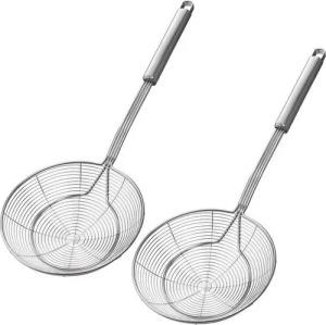 BlingBin Schaumlöffel Edelstahl Küchenutensilien 2 Stück Schaumkelle, Siebkelle (14cm, 16cm), Spinne Schaumlöffel mit Langem Griff und Hängen Loch