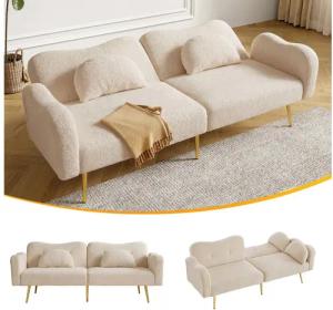 BlingBin Schlafsofa 2-Sitzer-Sofa mit Bettfunktion, Doppelsofa mit verstellbarer Rückenlehne und vergoldeten Metallfüßen 1 Teile, Geeignet für Wohnzimmer, Schlafzimmer und kleine Räume