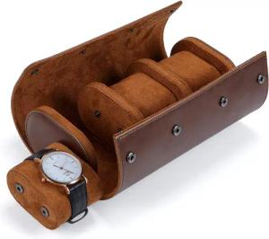 BlingBin Schmuckständer 3 Slots Tragbare Uhrenbox aus Leder, Reise-Uhrenetui Präsentationsbox (1er Set, 1 St., 1 Stück), Uhrenaufbewahrung Uhrentasche Leder für Herren und Damen