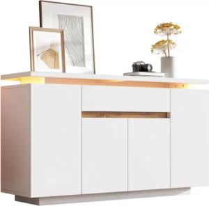 BlingBin Sideboard Anrichte mit LED-Beleuchtung, Kommode mit 1 Schublade und 4 Türen (1er Set, 1 St., Maße (B/T/H): 140 x 40 x 80 cm, Tragkraft der Tischplatte: 50KG), Beistellschrank für Wohnzimmer, Flur oder Küche, Weiß
