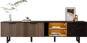 BlingBin TV-Schrank TV-Möbel (1-St., mit verstellbarer LED-Beleuchtung, zwei Türen und zwei Schubladen) schwarzer Marmoroptik, 200 cm lang