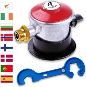 BlueCraft Druckminderer Adapter für ausländische Gasflaschen in Spanien Portugal uvm., (für Camping Propan Gasflasche, Gaskocher, Gasgrill), Clip-On JUMBO 35mm für deutsche Gas-Druck-Regler 30 mbar 50 mbar