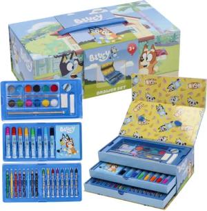 Bluey Farbkasten Malkoffer für Kinder – Kreativset mit Stiften und Wasserfarbkasten