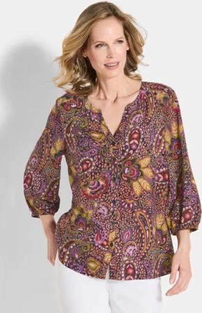 Bluse aus reiner Viskose - orange / schwarz / gemustert - Gr. 24 von Goldner Fashion