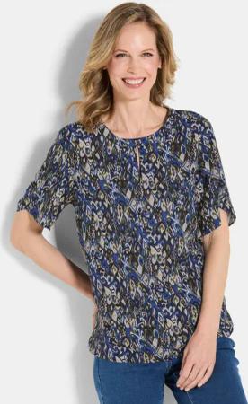 Bluse mit doppellagigen Ärmeln - blau / stein / gemustert - Gr. 24 von Goldner Fashion