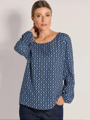 Bluse mit grafischem Print - blau / schwarz / gemustert - Gr. 21 von Goldner Fashion