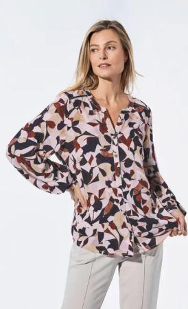 Bluse mit Tunika Ausschnitt - beige / stein / schwarz / gemustert - Gr. 20 von Goldner Fashion