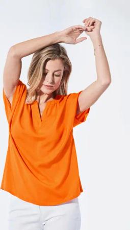 Bluse mit Tunika Ausschnitt - orange - Gr. 38 von Goldner Fashion