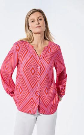 Bluse mit Tunika Ausschnitt - rot / pink / gemustert - Gr. 22 von Goldner Fashion