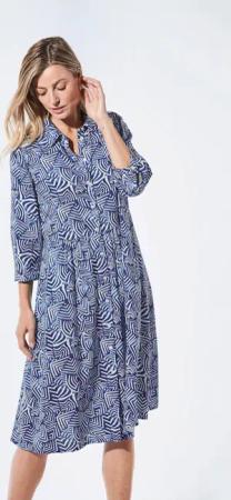 Blusenkleid mit Hemdkragen - royalblau / weiß / gemustert - Gr. 46 von Goldner Fashion