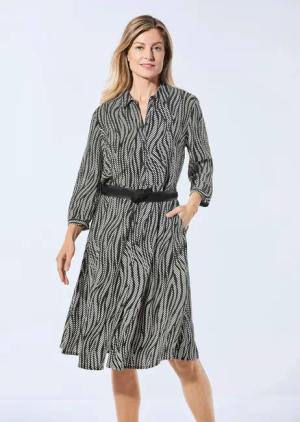 Blusenkleid mit Hemdkragen - schwarz / weiß / gemustert - Gr. 22 von Goldner Fashion