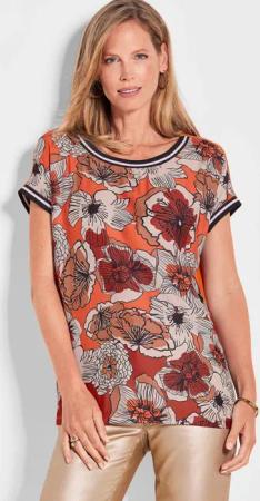 Blusenshirt mit Alloverdruck - pfirsich / gemustert - Gr. 48 von Goldner Fashion