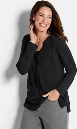 Blusenshirt mit Chiffon-Einsatz - schwarz - Gr. 46 von Goldner Fashion