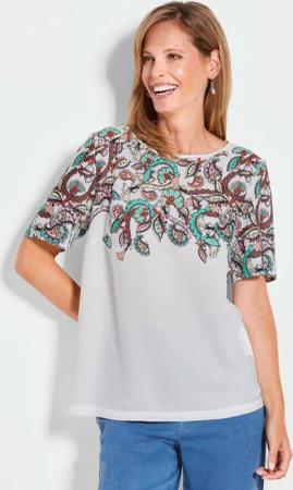 Blusenshirt mit platziertem Paisley-Muster - weiß / gemustert - Gr. 23 von Goldner Fashion