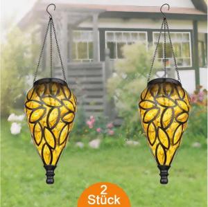 bmf-versand LED Solarleuchte Solarleuchte Garten 2er Set Tropfen Solarlampe Außen Außenleuchte, Gartendeko, Gartenbeleuchtung, LED fest integriert, warmweiß, Hängeleuchte