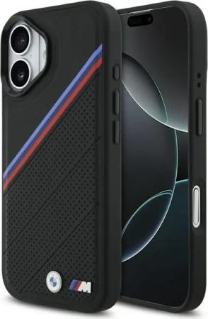 BMW Handyhülle Case iPhone 17 MagSafe Kunstleder schwarz Tricolor Logo Metall 6,3 Zoll, Kantenschutz