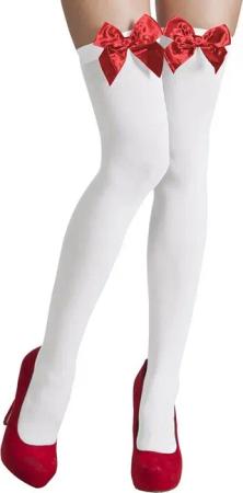 Boland Kostüm Halterlose Strümpfe mit Satinschleife, Weiß Rot