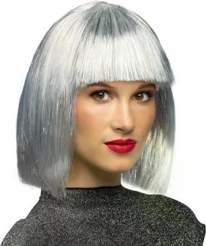 Boland Kostüm-Perücke Perücke Gigi Glamour weiß Bob-Perücke mit Pony im silbernen Lame-Look, Perfektes Accessoire für glamouröse Outfits oder Engel-Kostüme